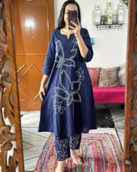 KDJ 5955 Dori embroidery work Cotton Suit Set - XXL-44