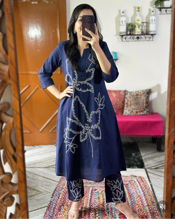 KDJ 5955 Dori embroidery work Cotton Suit Set - XXXL-46
