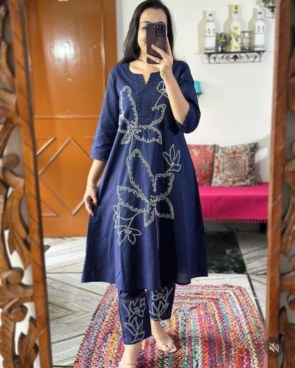 KDJ 5955 Dori embroidery work Cotton Suit Set - XXXL-46