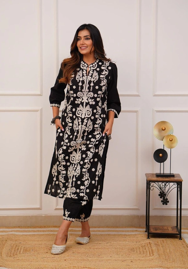 KDJ 0001 New Afghani Pant Set With Threa Work - M