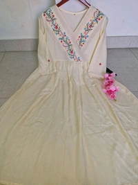 SF5 5635 Launching  rayon dress with floral embroidery and crochet lace detailing on yoke and sleeves  RAYON 
 - M-38
