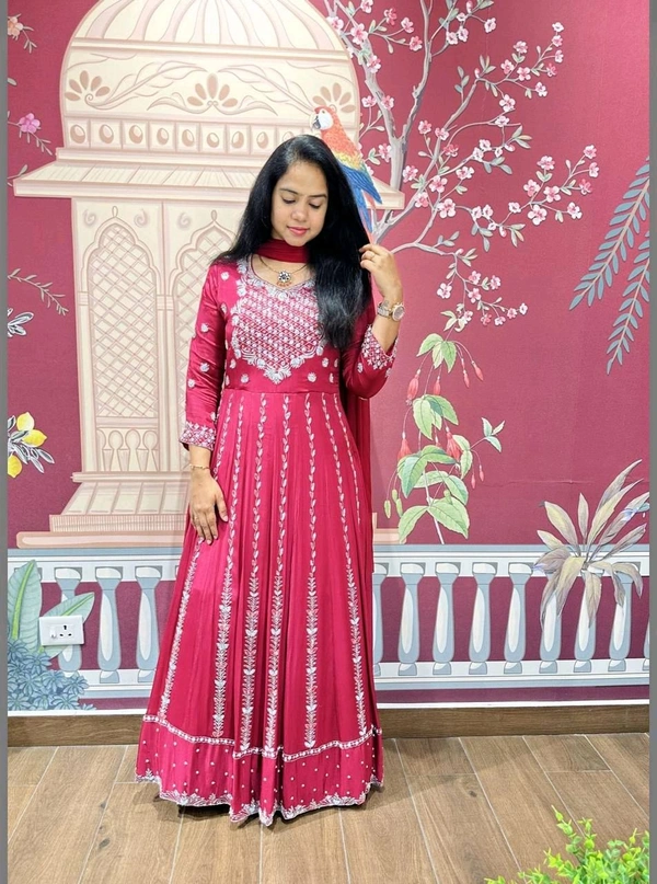 DSS 5636 Embroidery dress This chinnon Anarkali with 
Jari Embroidery work  - S-36
