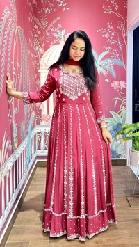 DSS 5636 Embroidery dress This chinnon Anarkali with 
Jari Embroidery work  - L-40