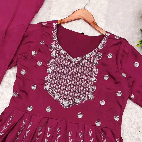 DSS 5636 Embroidery dress This chinnon Anarkali with 
Jari Embroidery work  - L-40