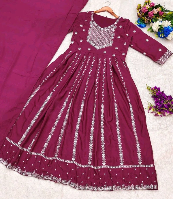 DSS 5636 Embroidery dress This chinnon Anarkali with 
Jari Embroidery work  - L-40