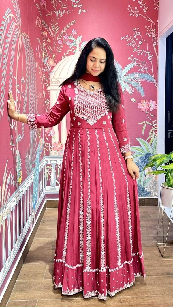 DSS 5636 Embroidery dress This chinnon Anarkali with 
Jari Embroidery work  - XL-42
