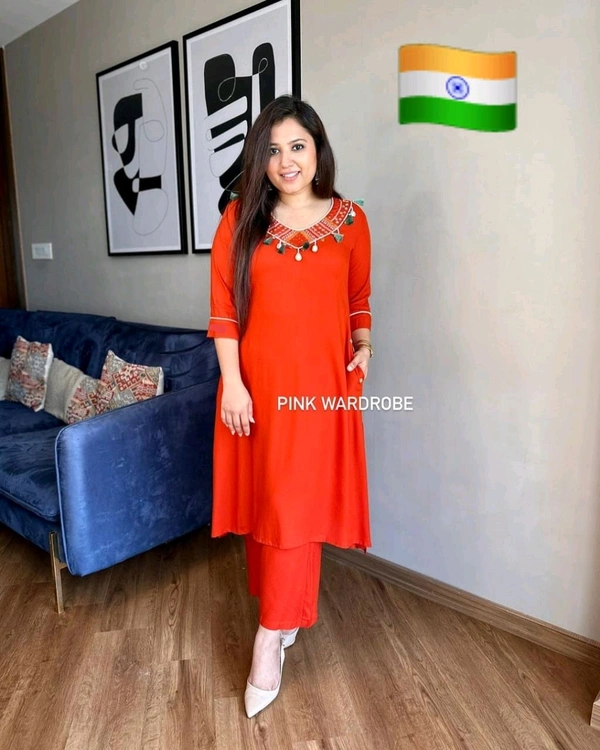 SF5 5640 *New wea*Work  *beautiful hand work*Embroidery work kurta 
With  pant set - M-38