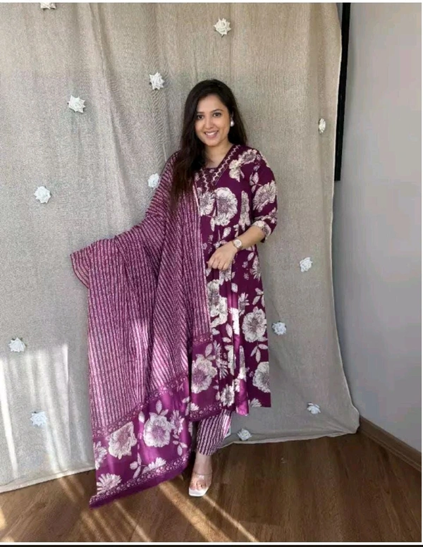 SF5 5641 Pure fine Cotton fabric Havy Embroidery Work Kurti with Pant with cotton  Dupatta
 - Purple, L-40