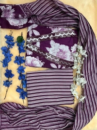 SF5 5641 Pure fine Cotton fabric Havy Embroidery Work Kurti with Pant with cotton  Dupatta
 - Purple, L-40