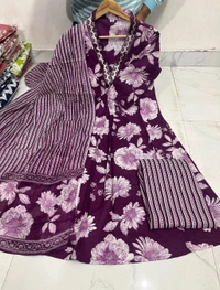 SF5 5641 Pure fine Cotton fabric Havy Embroidery Work Kurti with Pant with cotton  Dupatta
 - Purple, L-40