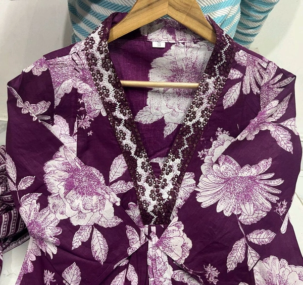 SF5 5641 Pure fine Cotton fabric Havy Embroidery Work Kurti with Pant with cotton  Dupatta
 - Purple, 3XL-46