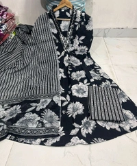 SF5 5641 Pure fine Cotton fabric Havy Embroidery Work Kurti with Pant with cotton  Dupatta
 - Black, M-38