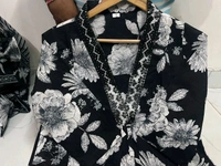 SF5 5641 Pure fine Cotton fabric Havy Embroidery Work Kurti with Pant with cotton  Dupatta
 - Black, L-40