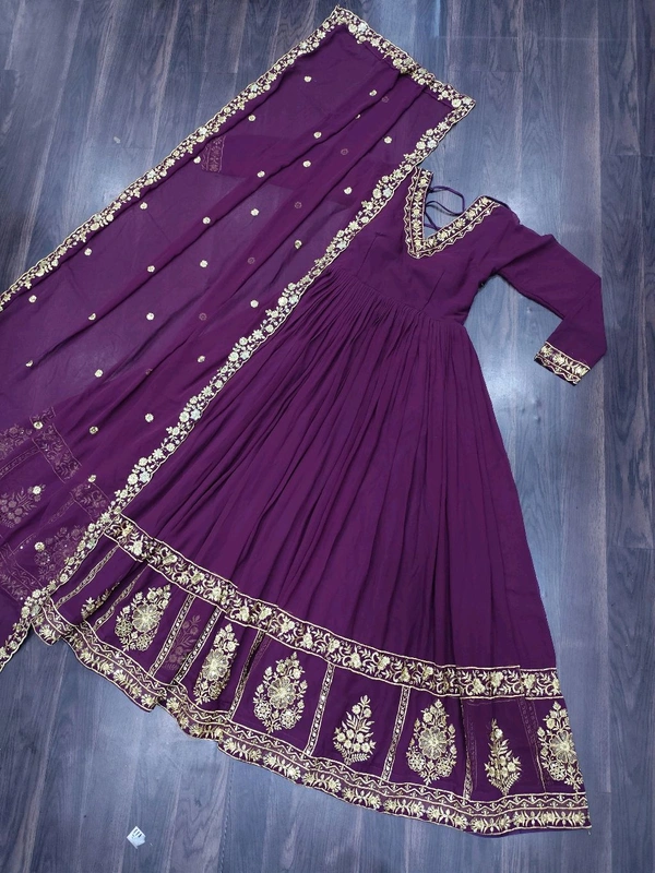 DSS 5643  *PREMIUM DESIGNER READYMADE GEORGETTE  GOWN-DUPATTA 
 - Purple, 2XL-44