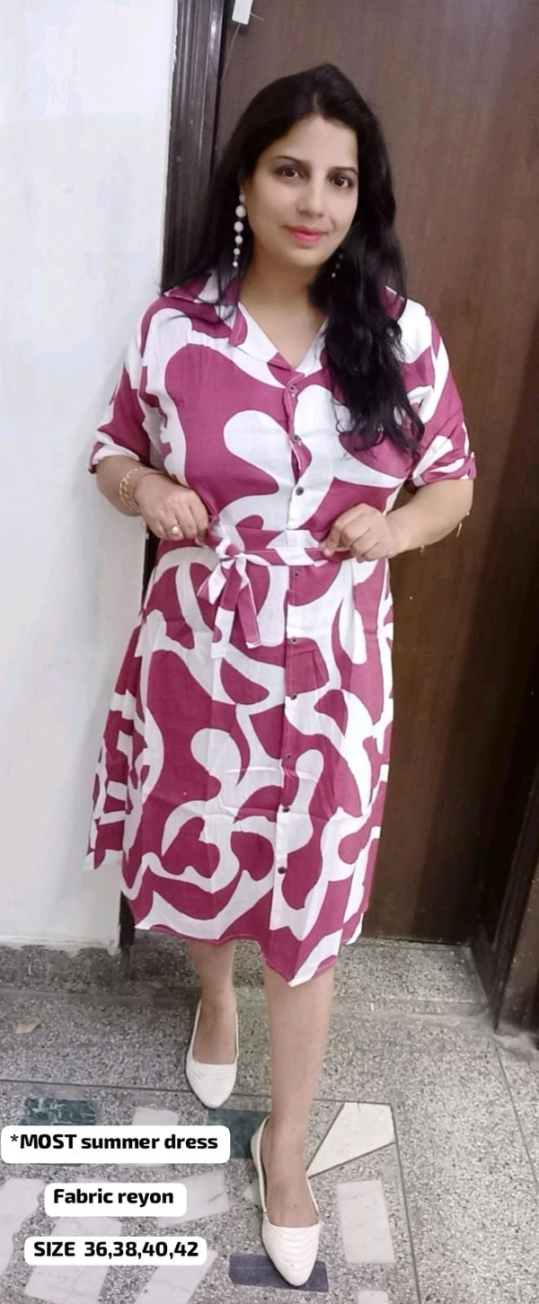 KD18  5644 *MOST Summer Reyon Dress 
Self belt 
 - Maroon, 36