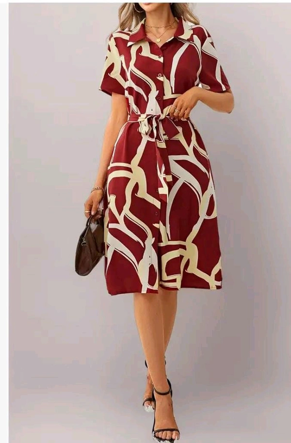 KD18  5644 *MOST Summer Reyon Dress 
Self belt 
 - Maroon, 42