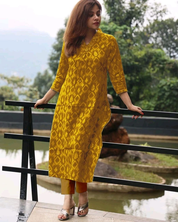 LCJ 5646 NEW Presenting Beautiful Heavy quality cotton Fabric designer festive wear kurti  and pant - Yellow, M-38