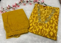 LCJ 5646 NEW Presenting Beautiful Heavy quality cotton Fabric designer festive wear kurti  and pant - Yellow, XL-42