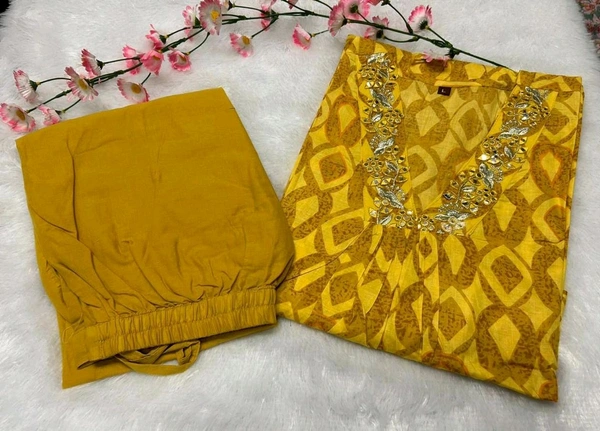 LCJ 5646 NEW Presenting Beautiful Heavy quality cotton Fabric designer festive wear kurti  and pant - Yellow, XL-42
