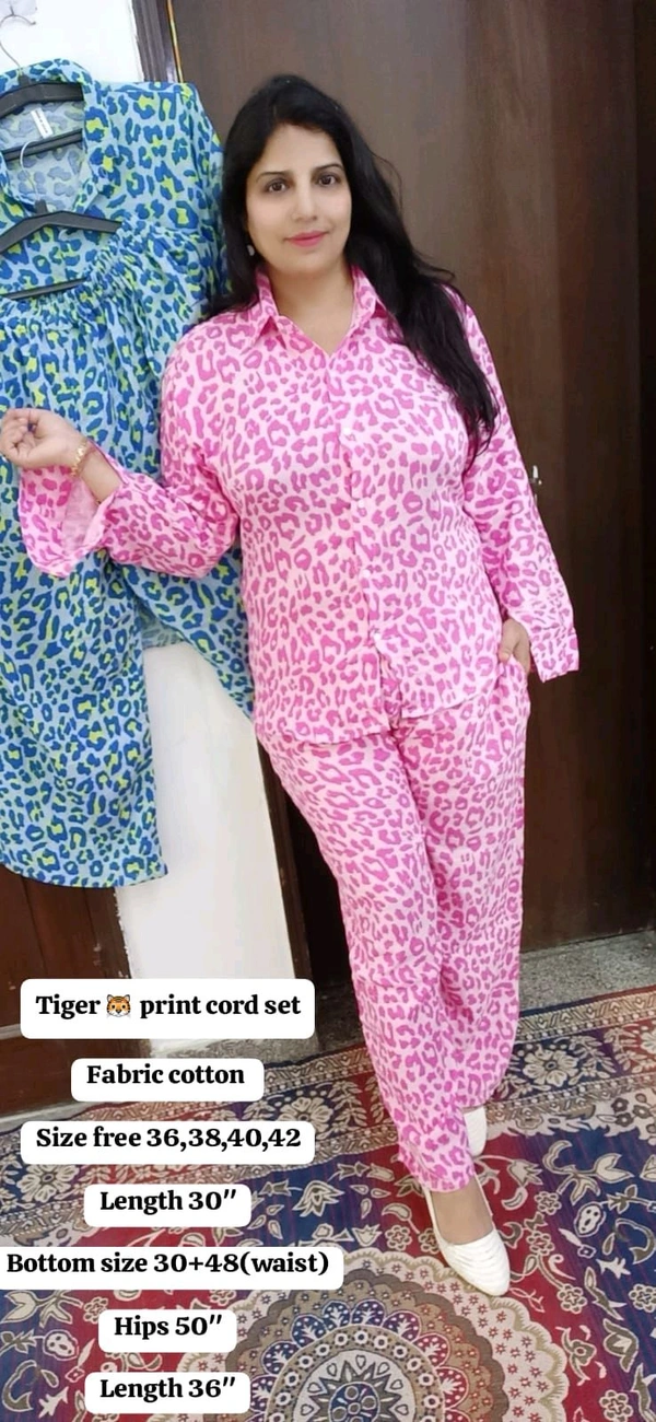 KD18  5653 Tiger  print cord set
Both side pocket  cotton 
 - Pink, 36