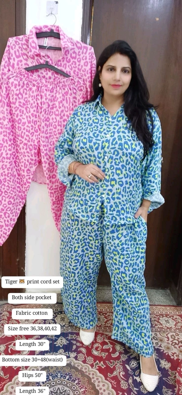 KD18  5653 Tiger  print cord set
Both side pocket  cotton 
 - Blue, 38