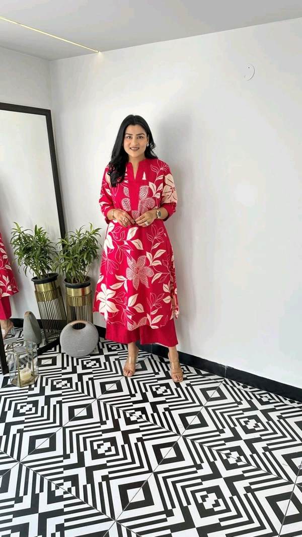 LCJ 5656  New Stylish  rayon  kottan kurti pant set 
 - pink, L-40
