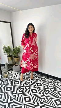 LCJ 5656  New Stylish  rayon  kottan kurti pant set 
 - pink, L-40