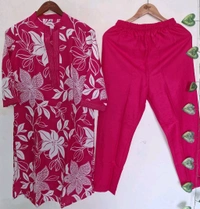 LCJ 5656  New Stylish  rayon  kottan kurti pant set 
 - pink, L-40