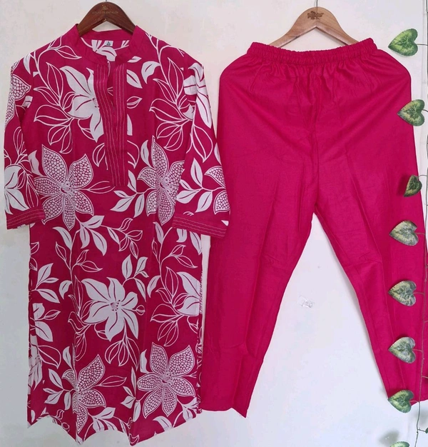 LCJ 5656  New Stylish  rayon  kottan kurti pant set 
 - pink, L-40