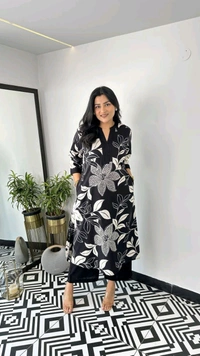 LCJ 5656  New Stylish  rayon  kottan kurti pant set 
 - Black, M-38
