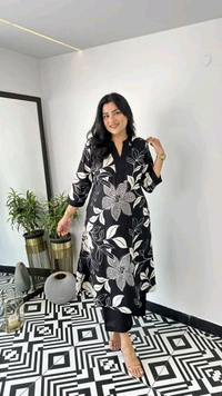 LCJ 5656  New Stylish  rayon  kottan kurti pant set 
 - Black, M-38