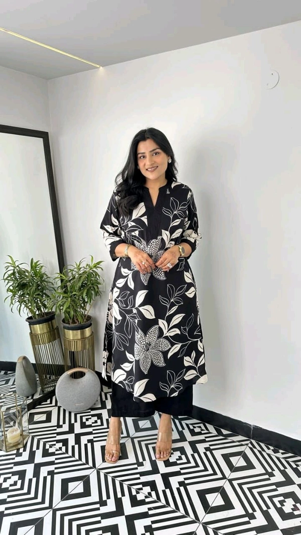 LCJ 5656  New Stylish  rayon  kottan kurti pant set 
 - Black, L-40