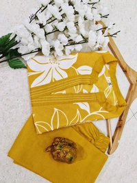LCJ 5656  New Stylish  rayon  kottan kurti pant set 
 - Yellow, XL-42
