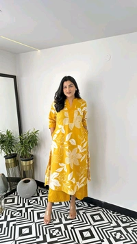 LCJ 5656  New Stylish  rayon  kottan kurti pant set 
 - Yellow, 2XL-44