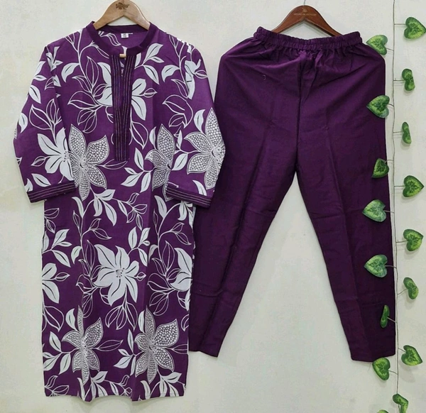 LCJ 5656  New Stylish  rayon  kottan kurti pant set 
 - Purple, L-40