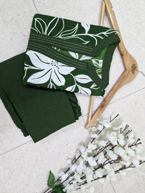 LCJ 5656  New Stylish  rayon  kottan kurti pant set 
 - Green, XL-42