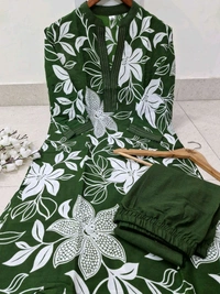 LCJ 5656  New Stylish  rayon  kottan kurti pant set 
 - Green, 2XL-44