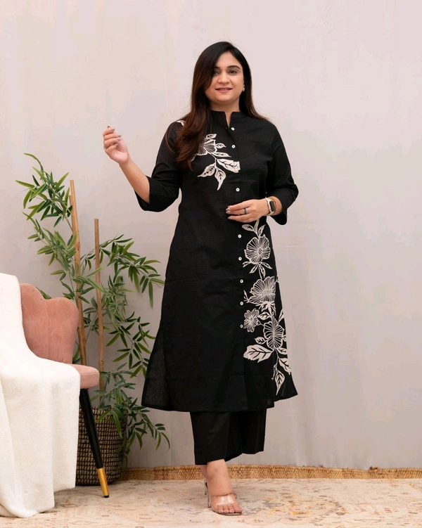 JKW 5658 
*New arrival pure Premium Rayon Cotton Kurti With Pant - Black, 2XL-44