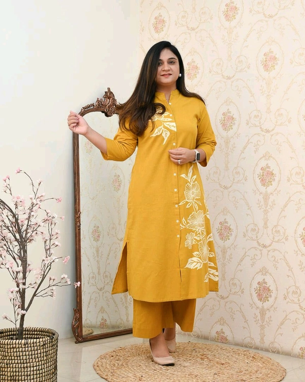 JKW 5658 
*New arrival pure Premium Rayon Cotton Kurti With Pant - Yellow, M-38