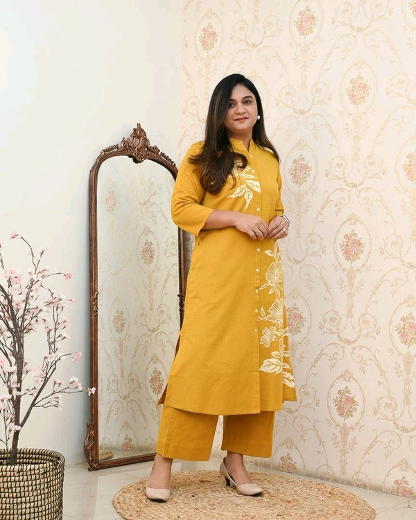 JKW 5658 
*New arrival pure Premium Rayon Cotton Kurti With Pant - Yellow, L-40