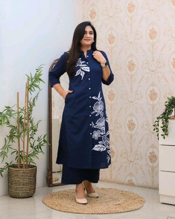 JKW 5658 
*New arrival pure Premium Rayon Cotton Kurti With Pant - Blue, M-38