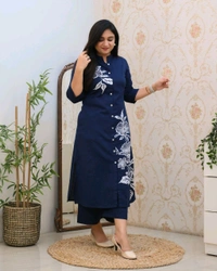 JKW 5658 
*New arrival pure Premium Rayon Cotton Kurti With Pant - Blue, L-40