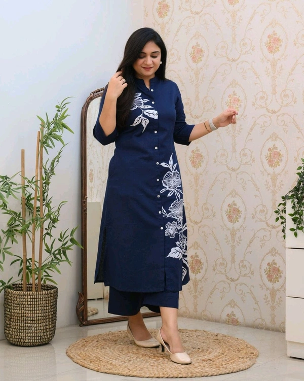 JKW 5658 
*New arrival pure Premium Rayon Cotton Kurti With Pant - Blue, L-40