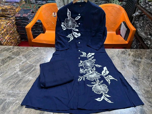 JKW 5658 
*New arrival pure Premium Rayon Cotton Kurti With Pant - Blue, L-40