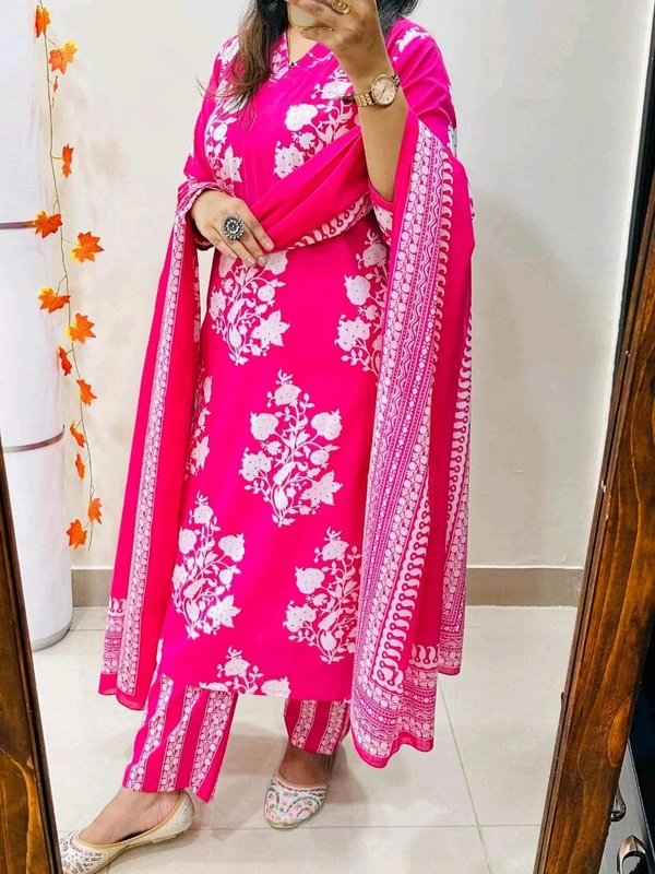 LCJ 5659 New Heavy Cotton Kurta Pant Dupatta  Sequence Work 
 - pink, XL-42