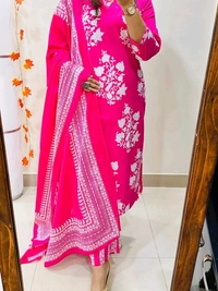 LCJ 5659 New Heavy Cotton Kurta Pant Dupatta  Sequence Work 
 - pink, XL-42