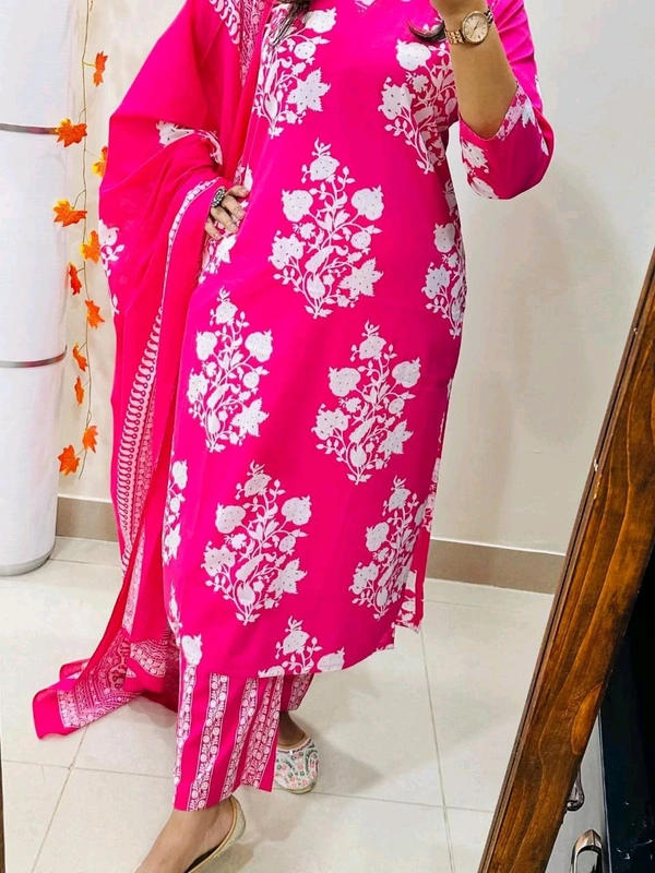 LCJ 5659 New Heavy Cotton Kurta Pant Dupatta  Sequence Work 
 - pink, XL-42