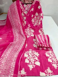 LCJ 5659 New Heavy Cotton Kurta Pant Dupatta  Sequence Work 
 - pink, XL-42