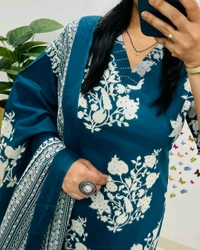 LCJ 5659 New Heavy Cotton Kurta Pant Dupatta  Sequence Work 
 - Blue, M-38