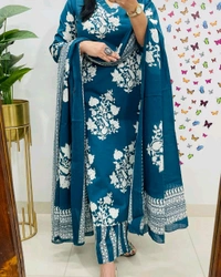 LCJ 5659 New Heavy Cotton Kurta Pant Dupatta  Sequence Work 
 - Blue, M-38